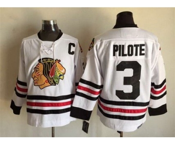 Men's Chicago Blackhawks #3 Pierre Pilote White CCM Vintage Throwback Jersey