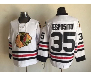 Men's Chicago Blackhawks #35 Tony Esposito White CCM Vintage Throwback Jersey