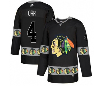 Men's Chicago Blackhawks #4 Bobby Orr Black Team Logos Fashion Adidas Jersey