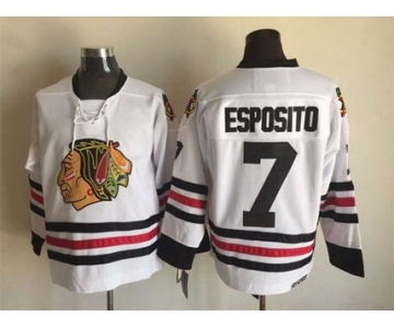 Men's Chicago Blackhawks #7 Tony Esposito 1999 White CCM Vintage Throwback Jersey
