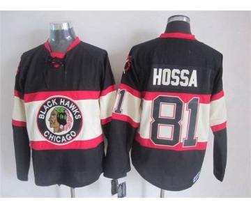 Men's Chicago Blackhawks #81 Marian Hossa Black Third CCM Vintage Throwback Jersey