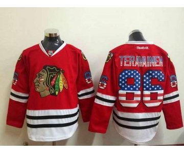 Men's Chicago Blackhawks #86 Teuvo Teravainen USA Flag Fashion Red Jersey