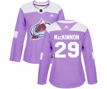 Adidas Colorado Avalanche #29 Nathan MacKinnon Purple Authentic Fights Cancer Women's Stitched NHL Jersey