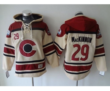 Men's Colorado Avalanche #29 Nathan MacKinnon Old Time Hockey Cream Hoodie