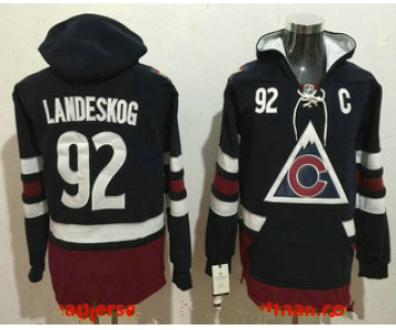 Men's Colorado Avalanche #92 Gabriel Landeskog NEW Navy Blue Stitched NHL Old Tim Hockey Hoodie