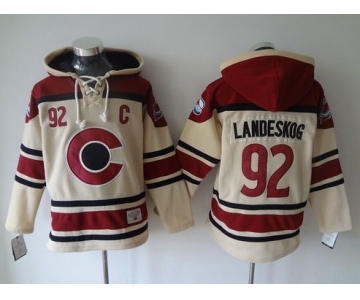 Men's Colorado Avalanche #92 Gabriel Landeskog Old Time Hockey Cream Hoodie