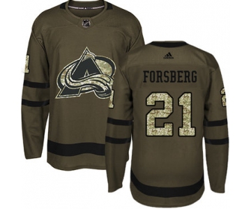 Adidas Avalanche #21 Peter Forsberg Green Salute to Service Stitched Youth NHL Jersey