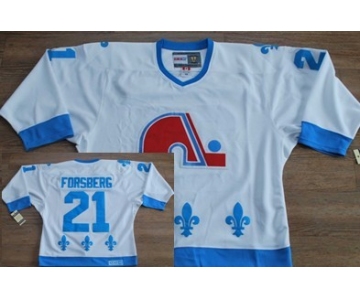 Quebec Nordiques #21 Peter Forsberg White With Light Blue Throwback CCM Jersey