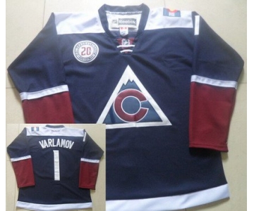 Men's Colorado Avalanche #1 Semyon Varlamov Reebok Navy Blue 20th Alternate Premier Jersey