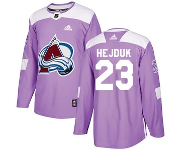 Men's Colorado Avalanche #23 Milan Hejduk Adidas Authentic Fights Cancer Practice Purple Jersey