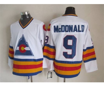 Men's Colorado Rockies #9 Joey MacDonald 1976-77 White CCM Vintage Throwback Jersey