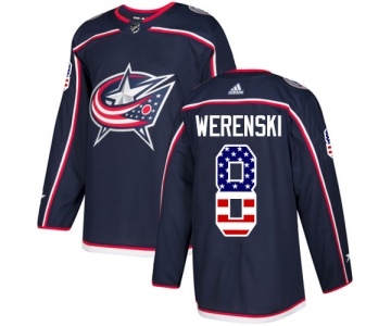 Adidas Blue Jackets #8 Zach Werenski Navy Blue Home Authentic USA Flag Stitched NHL Jersey