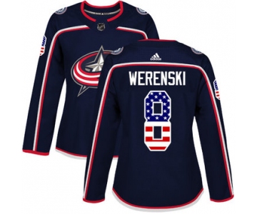 Adidas Columbus Blue Jackets #8 Zach Werenski Navy Blue Home Authentic USA Flag Women's Stitched NHL Jersey