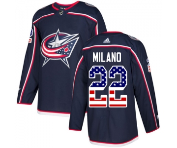 Adidas Blue Jackets #22 Sonny Milano Navy Blue Home Authentic USA Flag Stitched NHL Jersey
