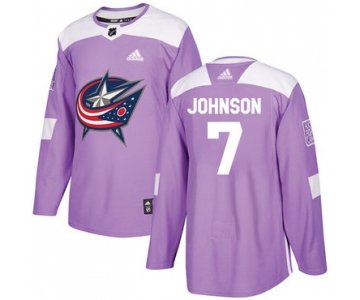 Adidas Blue Jackets #7 Jack Johnson Purple Authentic Fights Cancer Stitched NHL Jersey