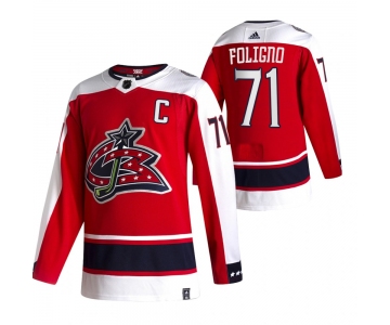 Columbus Blue Jackets #71 Nick Foligno Red Men's Adidas 2020-21 Reverse Retro Alternate NHL Jersey