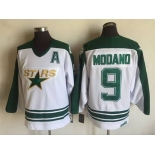 Men's Dallas Stars #9 Mike Modano 1993 White CCM Throwback Stitched Vintage Hockey Jersey