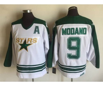 Men's Dallas Stars #9 Mike Modano 1993 White CCM Throwback Stitched Vintage Hockey Jersey