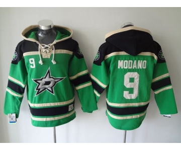 Men's Dallas Stars #9 Mike Modano Old Time Hockey Green Hoodie