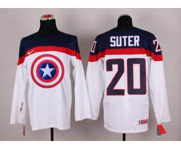 2015 Men's Team USA #20 Ryan Suter Captain America Fashion White Jersey