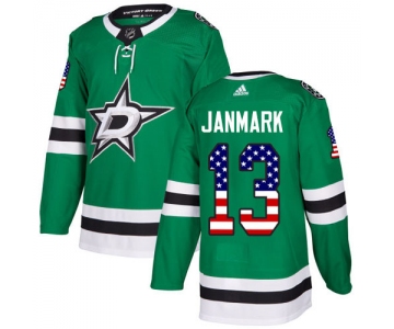 Adidas Stars #13 Mattias Janmark Green Home Authentic USA Flag Stitched NHL Jersey