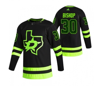 Dallas Stars #30 Ben Bishop Black Men's Adidas 2020-21 Reverse Retro Alternate NHL Jersey