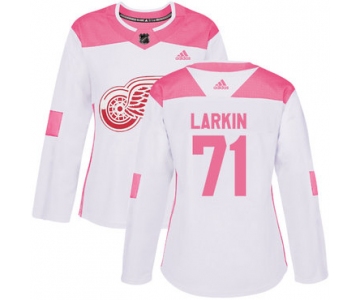 Adidas Detroit Red Wings #71 Dylan Larkin White Pink Authentic Fashion Women's Stitched NHL Jersey