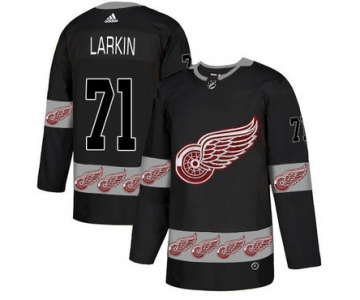 Men's Detroit Red Wings #71 Dylan Larkin Black Team Logos Fashion Adidas Jersey