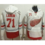 Men's Detroit Red Wings #71 Dylan Larkin Reebok White 2017 Centennial Classic Premier Old Time Hockey Hoodie