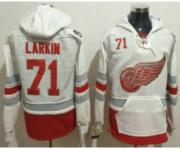 Men's Detroit Red Wings #71 Dylan Larkin Reebok White 2017 Centennial Classic Premier Old Time Hockey Hoodie