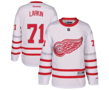 Men's Detroit Red Wings #71 Dylan Larkin Reebok White 2017 Centennial Classic Premier Player Jersey