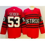 Men's Detroit Red Wings #53 Moritz Seider Red 2022-23 Reverse Retro Stitched Jersey