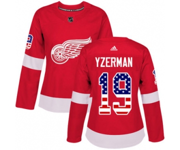 Adidas Detroit Red Wings #19 Steve Yzerman Red Home Authentic USA Flag Women's Stitched NHL Jersey