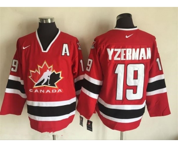 Men's 2002 Team Canada #19 Steve Yzerman Red Nike Olympic Throwback Stitched Hockey Jersey