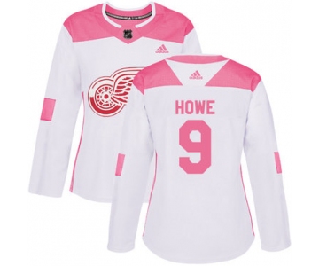 Adidas Detroit Red Wings #9 Gordie Howe White Pink Authentic Fashion Women's Stitched NHL Jersey