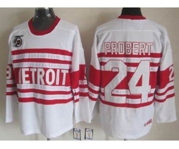 Detroit Red Wings #24 Bob Probert White 75TH Throwback CCM Jersey