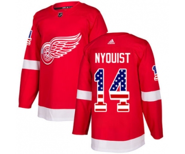 Adidas Red Wings #14 Gustav Nyquist Red Home Authentic USA Flag Stitched NHL Jersey