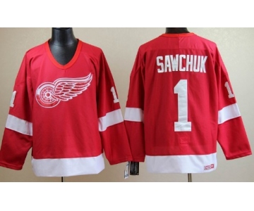 Detroit Red Wings #1 Terry Sawchuk Red Throwback CCM Jersey
