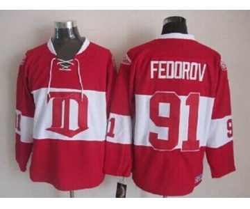 Detroit Red Wings #91 Sergei Fedorov Red Winter Classic Throwback CCM Jersey