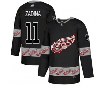 Men's Detroit Red Wings #11 Filip Zadina  Authentic Adidas  Team Logo Fashion Black Jersey