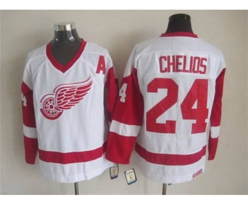 Men's Detroit Red Wings #24 Chris Chelios White CCM Vintage Throwback Jersey