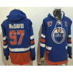 Men's Edmonton Oilers #97 Connor McDavid NEW Royal Blue Stitched NHL Old Tim Hockey Hoodie