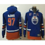 Youth Edmonton Oilers #97 Connor McDavid NEW Royal Blue Pocket Stitched NHL Old Tim Hockey Hoodie