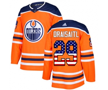 Adidas Edmonton Oilers #29 Leon Draisaitl Orange Home Authentic USA Flag Stitched Youth NHL Jersey
