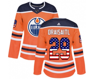 Adidas Edmonton Oilers #29 Leon Draisaitl Orange Home Authentic USA Flag Women's Stitched NHL Jersey