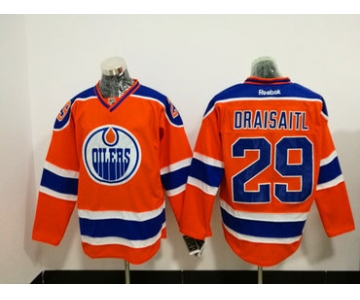 Men's Edmonton Oilers #29 Leon Draisaitl Orange Stitched NHL Reebok Hockey Jersey