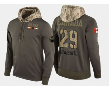 Nike Edmonton Oilers 29 Leon Draisaitl Olive Salute To Service Pullover Hoodie