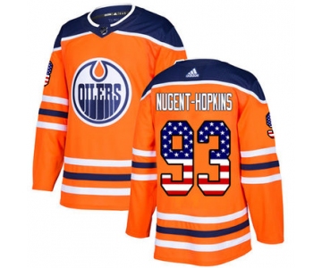 Adidas Edmonton Oilers #93 Ryan Nugent-Hopkins Orange Home Authentic USA Flag Stitched NHL Jersey