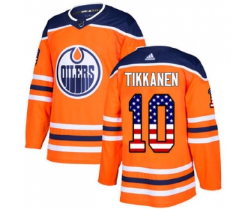 Adidas Oilers #10 Esa Tikkanen Orange Home Authentic USA Flag Stitched NHL Jersey
