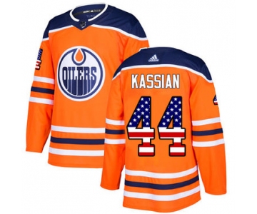 Adidas Oilers #44 Zack Kassian Orange Home Authentic USA Flag Stitched NHL Jersey